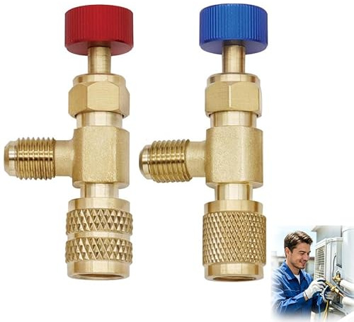 Adaptador de seguridad para válvula de control de caudal, 2 unidades, latón, válvula de seguridad para aire acondicionado, R410 R32 R22, adaptador de válvula para manguera de llenado