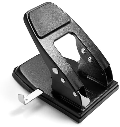 Officemate 2-Hole Padded Punch, Medium Duty, 50-Sheet Capacity, Ergonomic Padded Handles, Adjustable Paper Guide & Easy Clean Chip Tray, Black (90082)