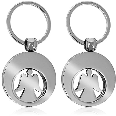 com-four® 2x Portachiavi angelo custode con gettone per carrello della spesa - angelo con gettone per carrello della spesa rimovibile (02 pezzi - angelo)