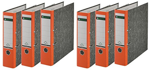 Leitz 1080 Qualitäts-Ordner 180A mit Schlitzen A4 Breit, 6 Stück im Sparpack (orange, 2)