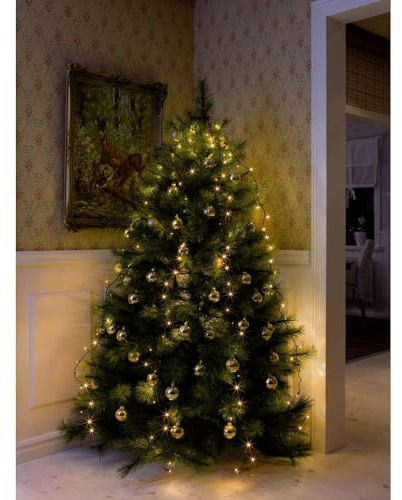 Konstsmide LED Baummantel mit Ring, für Weihnachtsbaum, 5 Stränge à 40 Dioden, vormontiert, 200 bernsteinfarbene Dioden, 24V Innentrafo, dunkelgrünes Kabel - 6361-820