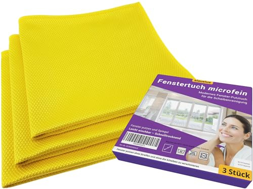 elauelue Fensterputztücher streifenfrei 3er-Set 38x38cm | Profi Tücher, microfein