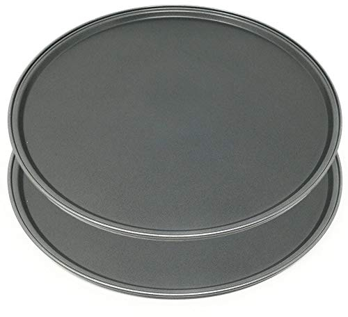 Space Home - 2 x Molde para Pizza Liso - Bandeja de Horno Redonda - Molde Pizza Horno - Bandeja para Galletas - Recubrimiento Antiadherente - Diámetro 32 cm - Acero al Carbono - Set de 2