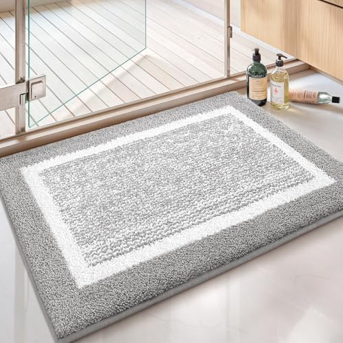 Color&Geometry 16x24 Small Bath Mats for Bathroom Simple and Stylish, Gray Bathroom Rugs, Non Slip, Absorbent, Soft, Washable, Microfiber Bathmat Shower Mat Outside Shower