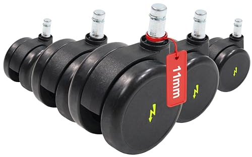 hjh OFFICE 619046 5x Elektrisch leitfähige Rollen 11x65 mm Bürostuhl Rollen für harte Böden | Vermeidung von statischer Aufladung