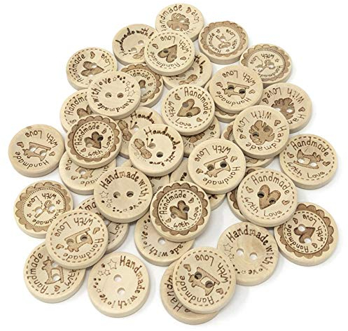 Holzknöpfe Handmade with Love, 20 mm, charmante Bastelverzierungen für Kartenherstellung, Nähen und DIY-Projekte, 40 Stück