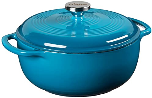 Lodge Horno holandés de hierro fundido esmaltado de 4.5 cuartos de galón con tapa, asas dobles, apto para horno hasta 260.0 °C o en estufa, uso para marinar, cocinar, hornear, refrigerar y servir,