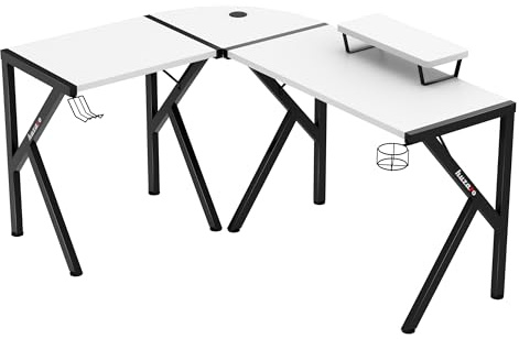 huzaro Hero 6.3 Gaming Schreibtisch L Form - Eckschreibtisch für PC Setups | Oberfläche - Kabeldurchlass - Getränkehalter - Headset Halter - beidseitig montierbar - stabil -154 x 117 – Weiß