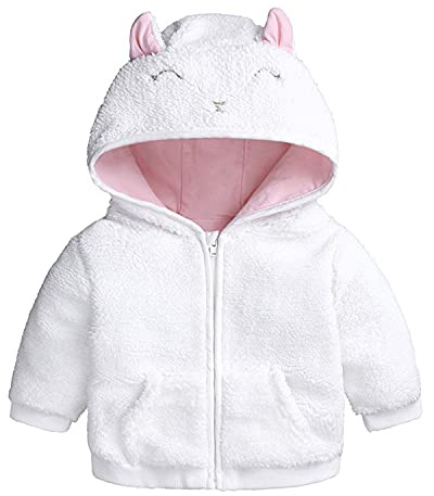 Verve Jelly Chaqueta con capucha de forro polar con orejas para recién nacidos, para bebés, niños y niñas, abrigo cálido con cremallera, abrigo grueso para otoño e invierno, blanco, 0-3 meses