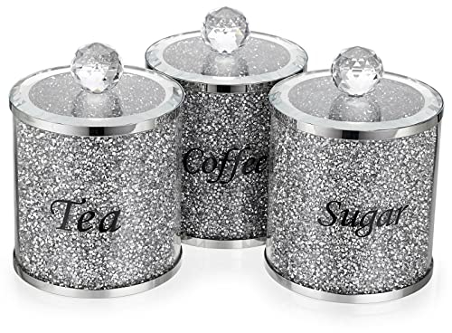 BTSKY Set mit 3 zerkleinerten Diamanten, Behälter mit Deckel für Zucker, Kaffee, Tee, Glasbehälter für Küche, Glas, moderne Dekoration, Thekendekoration