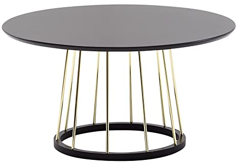 FineBuy Couchtisch Rund 80x80x42 cm Metall Schwarz Gold | großer Wohnzimmertisch mit leicht spiegelnder Tischplatte, Salontisch mit robustem Gestell, Sofatisch