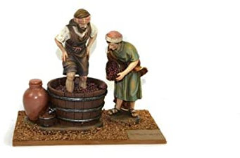 Aurora Store Coppia Pastori Presepe Vino in Vendemmia Personaggio Presepe h. 10 cm Scenario Cantina Osteria Brocche Botte Ambientazione in resina