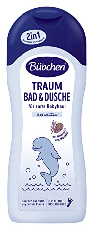 Bübchen Sueño baño y ducha, 500 ml, suave 2 en 1 y ducha de crema suave, espuma de baño para una limpieza suave de la piel del bebé, sin siliconas
