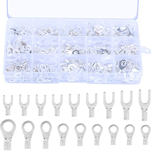 SUNYOK 470 Stück Kabelschuhe Set Quetschverbinder Sortiment zwei Formen Elektrische Steckverbinder U-Typ-Crimpverbinder Gabelkabelschuhe Ringkabelschuhe Setmit sortierter Box (18 Größen)