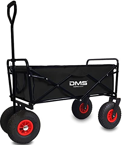 DMS® Bollerwagen Transportwagen Gartenwagen Gerätewagen Handwagen Luftbereifung Profilräder Transportkarre Gartenanhänger Ladekapazität ca. 120Kg Faltbar BW-04 (Schwarz)