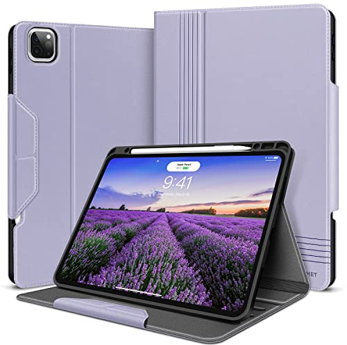 HOLIMET Hülle für iPad Pro 12.9 2022 6.Generation mit Stifthalter, 2021/2020/2018 PU-Leder Case TPU Rückseite Abdeckung Schutzhülle Stoßfest, Auto Schlafen/Wachen für iPad Pro 12.9 Zoll 5/4/3 - Lila