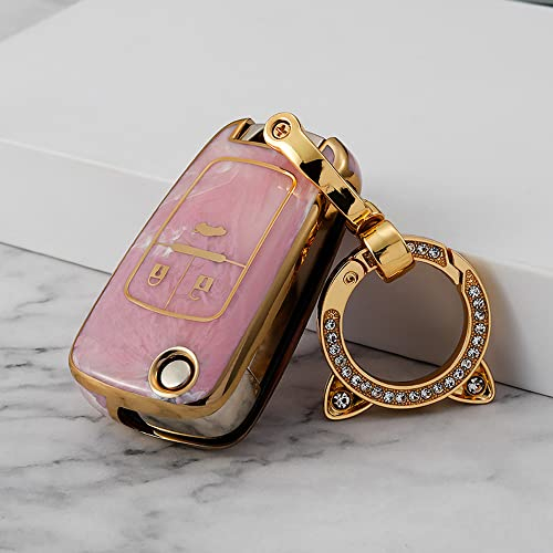ontto Autoschlüssel Hülle Cover Passt für Chevrolet Cruze Camaro Aveo Opel Vauxhall Adam Astra Insignia Corsa Cascada Klapp Schlüssel Case TPU mit Schlüsselanhänger Schlüssellbox 3 Tasten Rosa