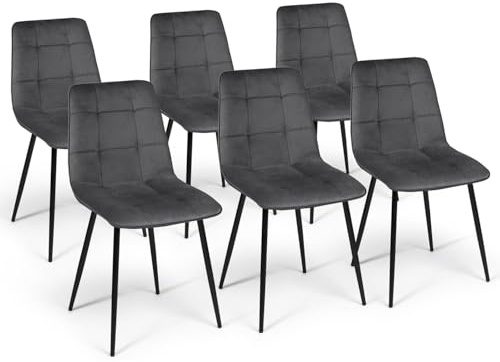 IDMarket - Lot de 6 chaises Mila en Velours Gris foncé pour Salle à Manger