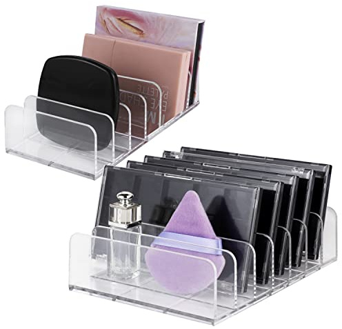 2 Pack Cosmetic Organiser Eyeshadow, 2 Sizes Makeup Palette Holder with 7 Slots for Dressing Table Washbasin Cabinet (Transparent)