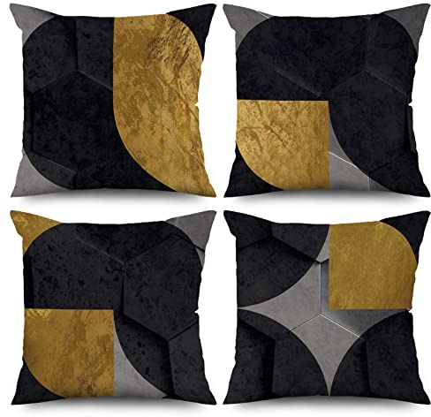 ASDCXZ Schwarz Kissenbezug 40x40 cm 4er Set, Nordeuropa Modern Grau Schwarz Gelb Sofa Dekokissen Kissenbezüge Kissenhülle Waschbar Polyester Flachs Textil Outdoor Kopfkissenbezug Kissen Bezug
