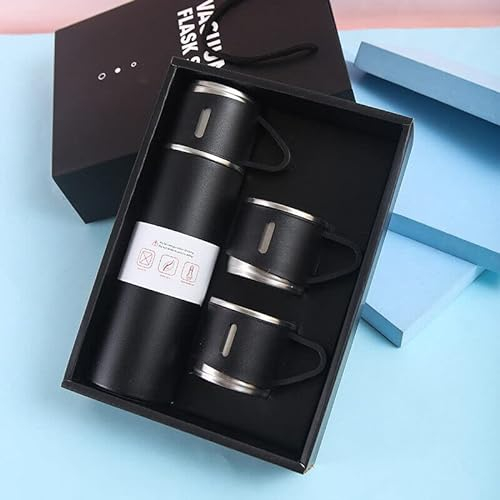 Ashura Vacuum Insulated Flask 500ml/17.6oz Stainless Steel Leakproof Thermo Bottle with Bottle Spoon and 3 Cup for Coffee, Tea, Water Hot and Cold Drink Flasks Hiking, Biking, Beach, Camping, Travel