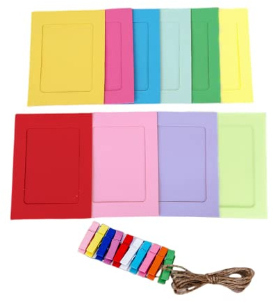 DODXIAOBEUL 50 Pack 5x7'' Photo Frame 10 Colors Paper Photo Frame with Wood Clips and Hemp Rope for Photo Hanging Display Home Wall Decor Children's Room Layout1