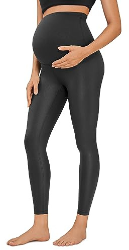 CRZ YOGA Butterluxe Maternity Leggings 25 - Over The Belly Buttery Soft Workout Activewear Yoga Womens Pregnancy Pants Faux Leather Black X-Small