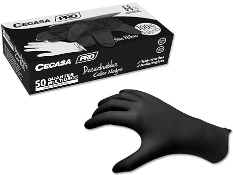 cegasa GUANTES NITRILO NEGRO PRO S/P TALLA P (8-8½) C-50
