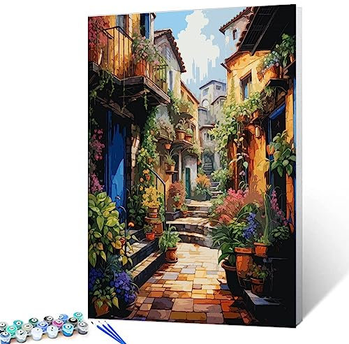 Malen nach Zahlen für Erwachsene, bunte Blumen, Tür, DIY, Leinwandmalerei für Kinder, Anfänger, Pinsel, Acryl, Blumen, Fensterbilder, Wandkunst für Heimdekoration, Geschenk, 40,6 x 50,8 cm Rahmen