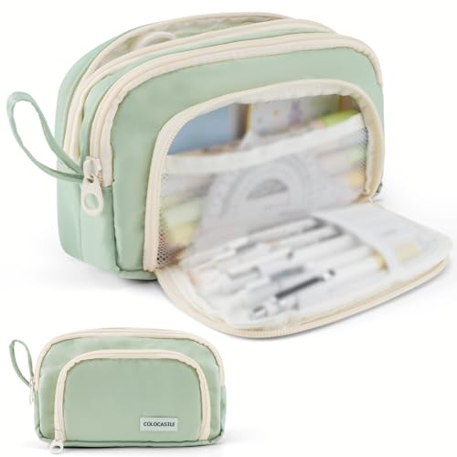 COLOCASTLE Federmäppchen Mäppchen mit 3 Fächer Federtasche große Kapazität Federmappe Mädchen Junge Teenager Erwachsene Schlamppermäppchen Pencil Case mit Tragegriff für Schule Büro