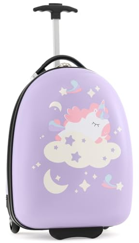 BABY JOY Barnbagage, 40,6 cm hårt skal handbagage resväska med LED blinkande rullande hjul, teleskophandtag, upprätt resevagn bagage för småbarn flickor pojkar, flygplan godkänd, Lila, 16, Lila,