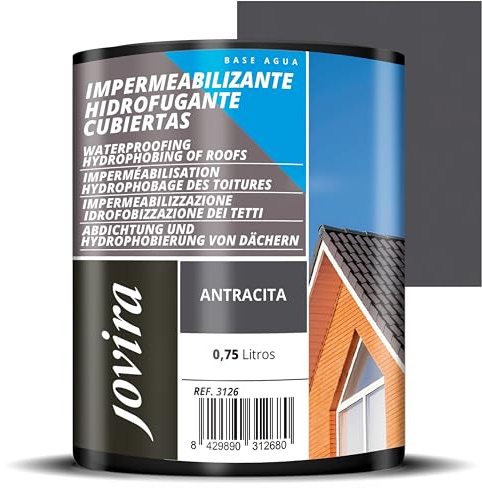 JOVIRA PINTURAS Impermeabilizante Hidrofugante para Cubiertas, Tejas, Mortero, Piedra Natural, etc. (750 Mililitros, Antracita) D-24