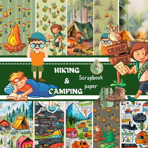 HIKING & CAMPING SCRAPBOOK PAPER: This is a Double sided craft paper, used in DIY junk journals, Decoupage, Ephemera, Origami, Collage, mixed media art