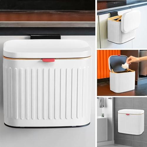 TESIN 4L Hanging Kitchen Compost Bin with Lid and Removable Inner Bucket | 1.05 Gallon Hanging Cabinet Door Food Waste Caddy for Under Sink, Wall or Countertop, White
