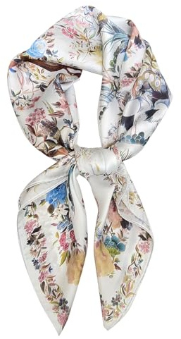 MEISEE 100% Pure Mulberry Silk Scarf 26'x26(in) Square Scarf Head Scarf Neck scarf Headscarf for Women with Gift Packed (White flower flowers)