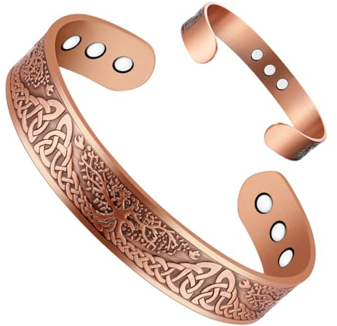 Cigmag Lymphdrainage Kupfer Armband Männer Herren 9 Ultrastarke Magnete 99% Reines Kupfer Verstellbar mit Geschenkbox (Lebensbaumes)