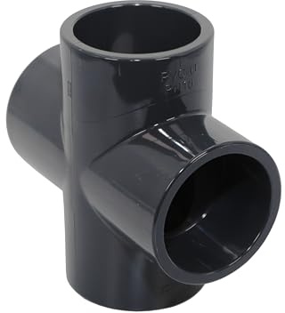 HAF® Raccord en PVC Fittings avec 4 manchons adhésifs de 40 mm - PN 16 - Raccord de tuyaux en PVC U gris - Croix 4 voies pour raccords de tuyaux, tuyaux de piscine, etc. - Qualité : fabriqué en Europe