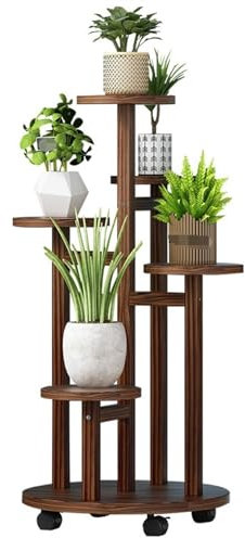 Blumenständer Blumenregal Blumenbank Holz-Pflanzenständer Für Den Innenbereich, Blumentopf-Pflanzenregal Für Mehrere Hohe Blumenhalter Pflanzenständer Blumentreppe Pflanzenregal(Color:With wheels,Size