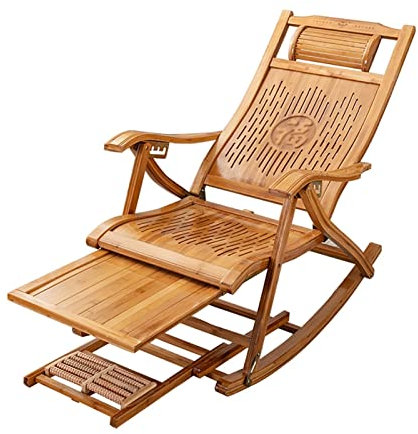 Klappbarer Schaukelstuhl aus Holz mit Fußmassagekissen, tragbarer Liegestuhl, übergroßer Schaukelstuhl, Terrassenstuhl für ältere Menschen, Bequeme Bambusliegen (Farbe: ohne Polster)