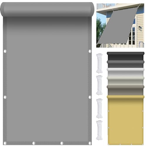 Sonnensegel Balkon 4.8 x 5.6 m, Wasserdicht 98% UV Schutz Sonnensegel Nach Mass inkl Befestigungsseile für Garten Terrasse, Hellgrau