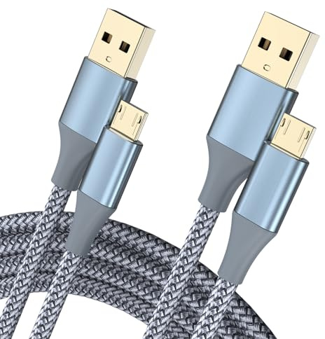 BJIDS Micro USB Kabel Android Ladegerät, (2-Pack 2M) Nylon geflochtenes Kabel Kompatibel mit Galaxy S7 S6 J7 Edge Note 5, Kindle. MP3 und mehr - Grau