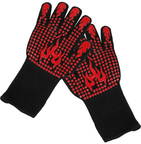 BIUDECO Heat Resistant Kitchen Gloves Silicone Oven Glove with Five Finger Design Comprehensive Protection Polyester Cotton Bbq Baking for Outdoor Camping and Kitchen Use