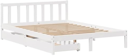 vidaXL Giroletto con Cassetti Bianco 120x190 cm Legno Massello di Pino, Telaio Letto, Rete Letto, Arredamento Camera da Letto, Struttura Letto