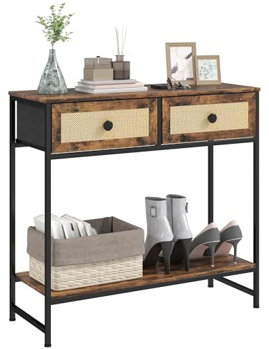 HOMCOM Mesa Consola Mueble Recibidor 2 Cajones 80x30x75 cm Marrón Rústico