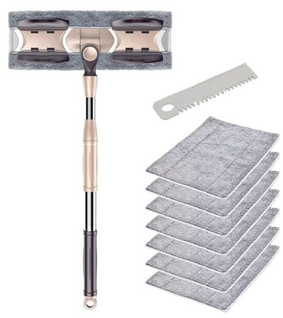Pocoiau Fregona Rectangular Extendida Fácil Usar para Limpieza del Hogar Almohadilla Microfibra para Quitar Polvo 360 ​​​​Grados 133 Cm