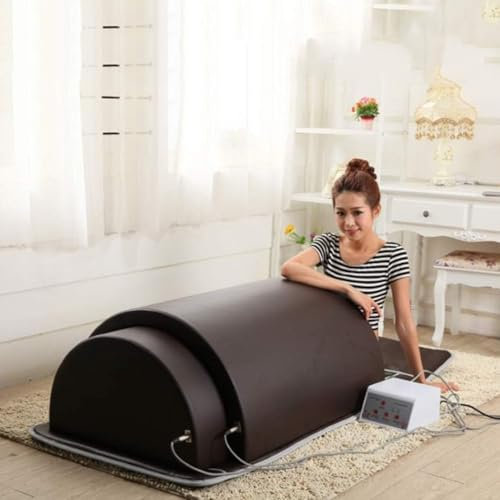 LQQYJSM Far Infrared Sauna Dome, 360 Degree Complete Coverage Personal Sauna Capsule with Pillow, 3 Zone Controller Body Shaper Professional Sauna with Remote Control,Brown