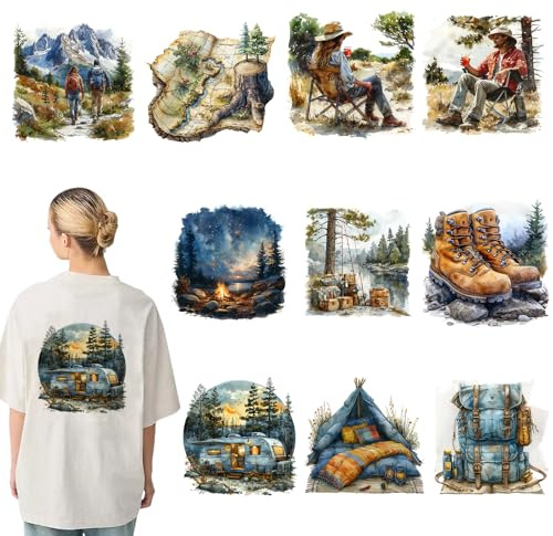 10 Sheets Outdoors DTF Transfers Ready to Press, Outdoors Iron on Transfers, Outdoors Transfer Paper for T Shirts Heat Press, Outdoors Patches Canvas Bag, Pillow, Hoodie DIY Crafts