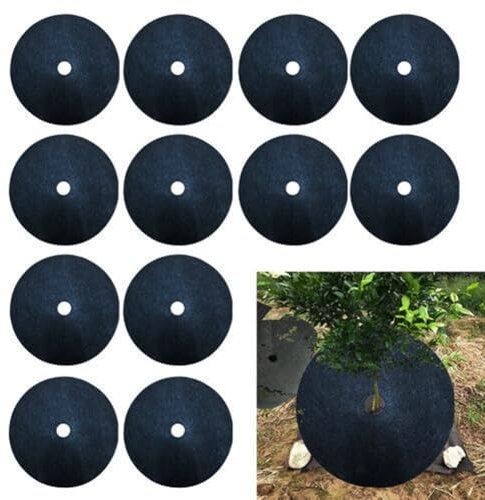 Alfombrillas de mantillo 12 discos no tejidos para jardinería y guardería (25 cm)