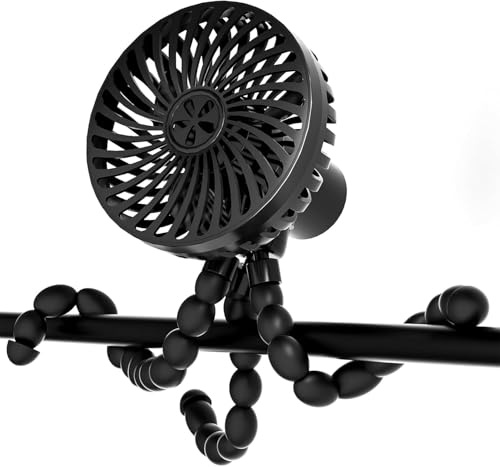 wyewye Portable Stroller Fan, Portable Fan for Pram with Flexible Tripod with 3 Speeds Type-C Rechargeable for Bed Bike, Black