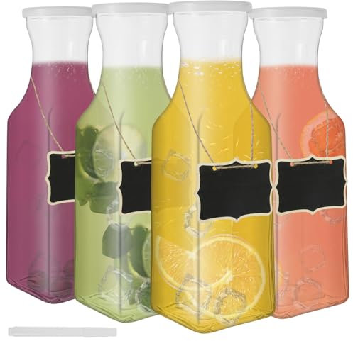 Jarra de cristal cuadrado de 4 piezas con tapa gruesa y versátil para servir bebidas Carafe Solid Clear Glass Pitcher dispensador de bebidas para uso doméstico
